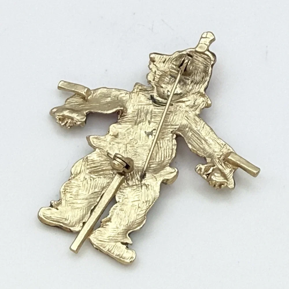 Vintage Scarecrow Brooch Enamel Gold Tone Fall Harvest Halloween Pin